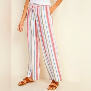 NWOT Old Navy High-Waisted Multi-Stripe Linen-Blend Size Small Wide-Leg Pants